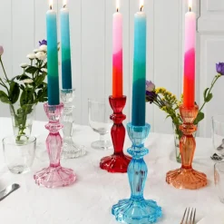 Tall glass candle holder - Blue