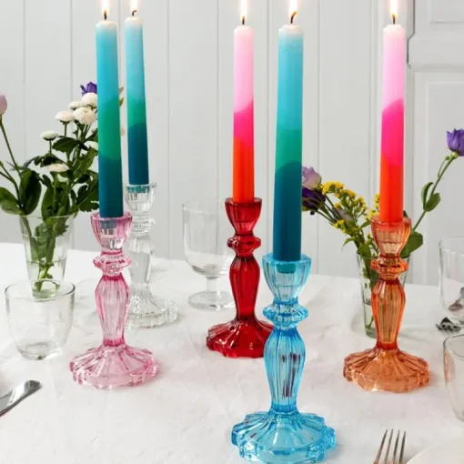 Tall glass candle holder - Blue
