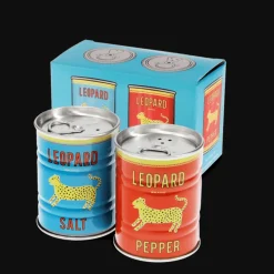 Tin salt and pepper shakers - LEOPARD