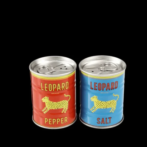 Tin salt and pepper shakers - LEOPARD