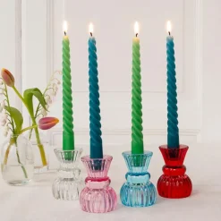 Twisted candles (pack of 4) - Green and blue