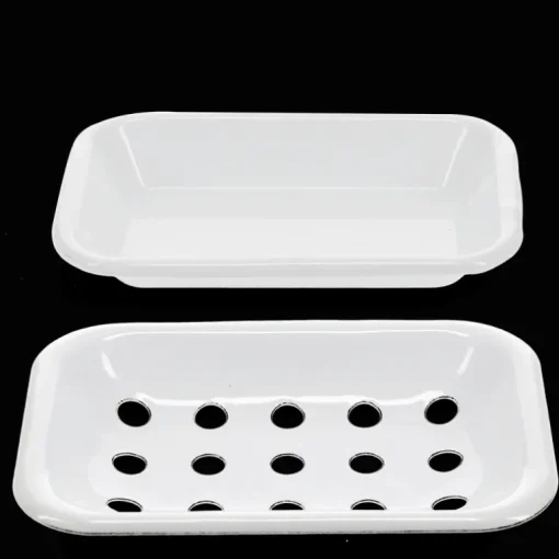 Two-part enamel soap dish - White