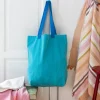 Two-tone cotton tote bag - Aqua blue