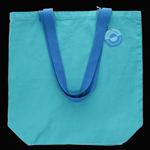 Two-tone cotton tote bag - Aqua blue