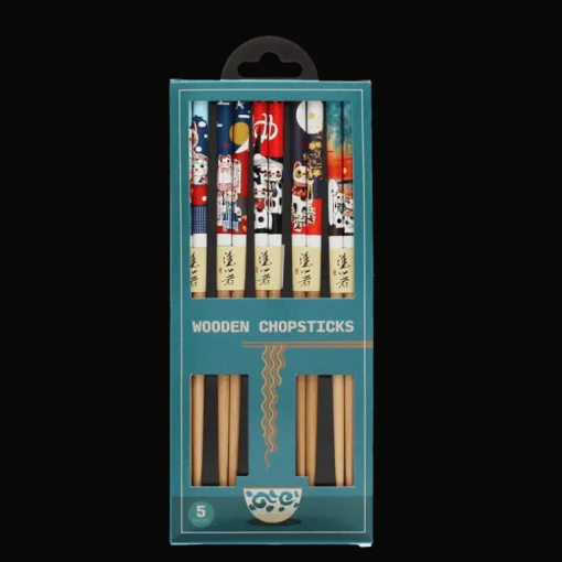 Wooden chopsticks (pack of 5 pairs) - Beckoning cats