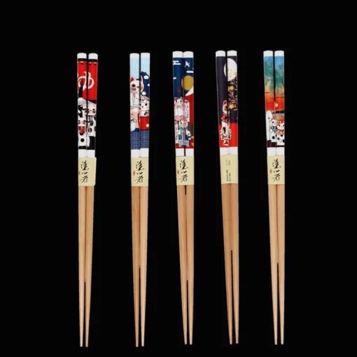Wooden chopsticks (pack of 5 pairs) - Beckoning cats