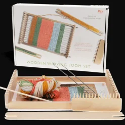 Wooden weaving loom set