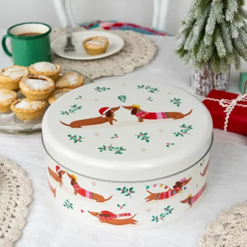 Cake storage tin - Festive Sausage Dog