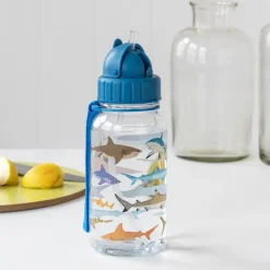 Children's water bottle with straw 500ml - Sharks
