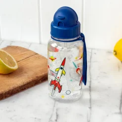 Children's water bottle with straw 500ml - Space Age clear