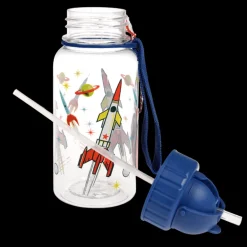 Children's water bottle with straw 500ml - Space Age clear