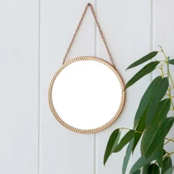 Circular hanging mirror (15.5cm) - Gold tone