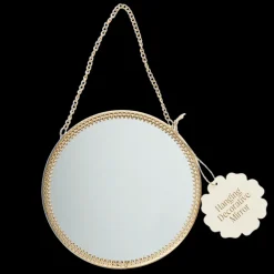 Circular hanging mirror (15.5cm) - Gold tone