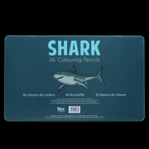 36 colouring pencils in a tin - Sharks