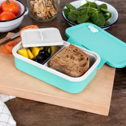 Double wall lunch box with divider - Aqua
