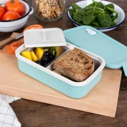 Double wall lunch box with divider - Pale blue