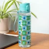 Drinks bottle with push button lid 700ml - Blue and green Daisy