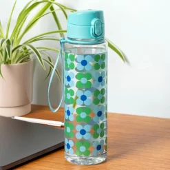 Drinks bottle with push button lid 700ml - Blue and green Daisy