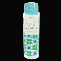 Drinks bottle with push button lid 700ml - Blue and green Daisy