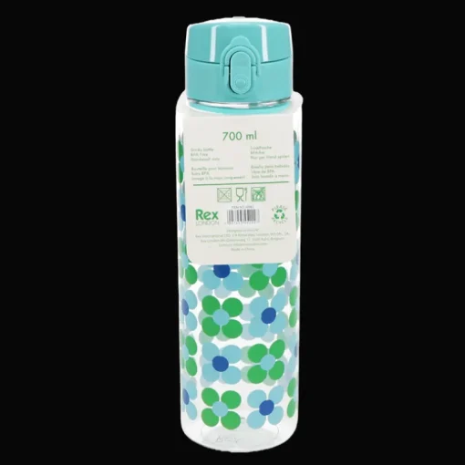 Drinks bottle with push button lid 700ml - Blue and green Daisy