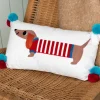 Embroidered cushion with pom poms - Sausage Dog