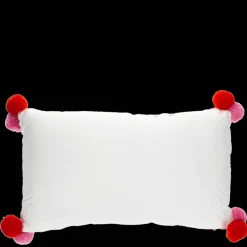 Embroidered cushion with pom poms - Rainbow