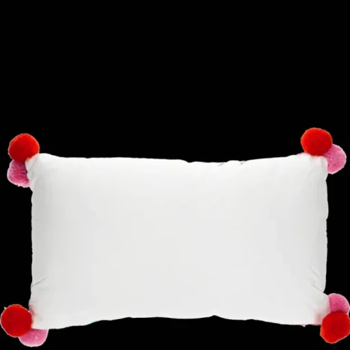 Embroidered cushion with pom poms - Rainbow