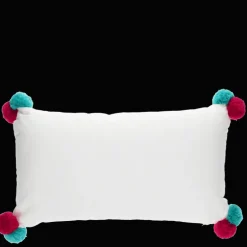 Embroidered cushion with pom poms - Sausage Dog