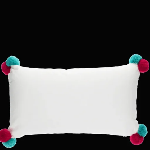 Embroidered cushion with pom poms - Sausage Dog