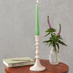 Enamel candlestick (19cm) - Soft pink
