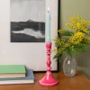Enamel candlestick (19cm) - Vibrant pink