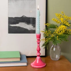 Enamel candlestick (19cm) - Vibrant pink