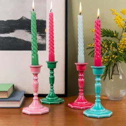 Enamel candlestick (13cm) - Vibrant pink