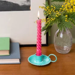 Enamel chamberstick candle holder - Aqua