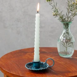 Enamel chamberstick candle holder - Blue