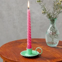 Enamel chamberstick candle holder - Green