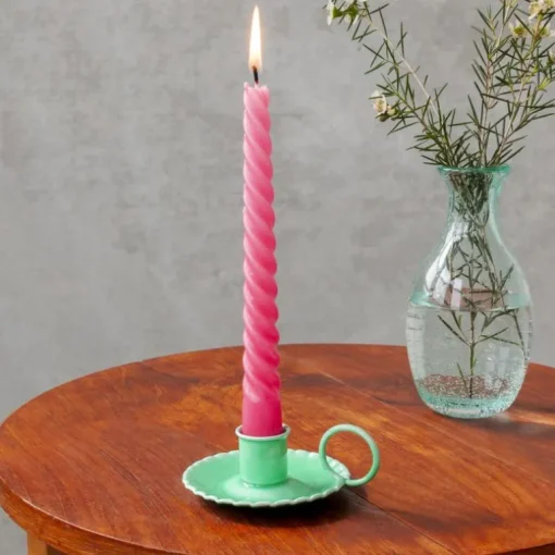 Enamel chamberstick candle holder - Green