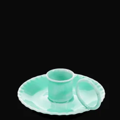 Enamel chamberstick candle holder - Aqua