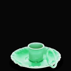 Enamel chamberstick candle holder - Green