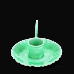 Enamel chamberstick candle holder - Green
