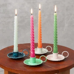 Enamel chamberstick candle holder - Green