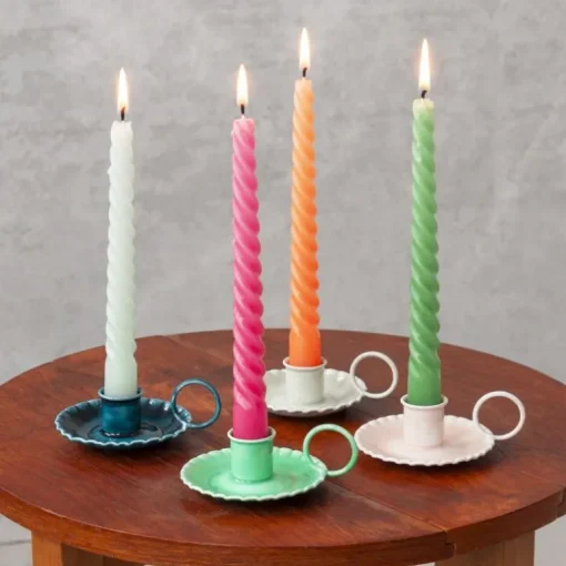 Enamel chamberstick candle holder - Green