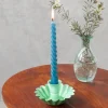 Enamel cupped flower candle holder - Green