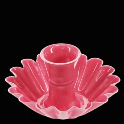 Enamel cupped flower candle holder - Vibrant pink