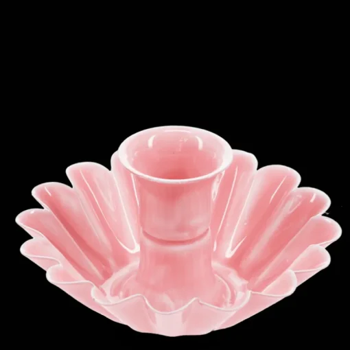 Enamel cupped flower candle holder - Pink