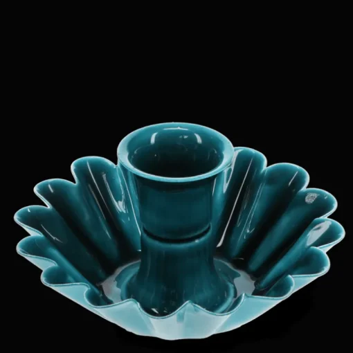 Enamel cupped flower candle holder - Blue