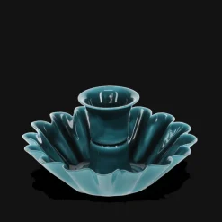 Enamel cupped flower candle holder - Blue