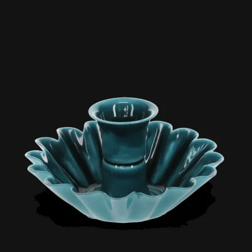 Enamel cupped flower candle holder - Blue