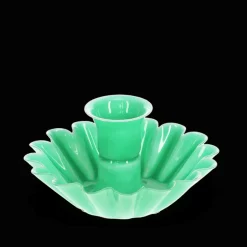 Enamel cupped flower candle holder - Green