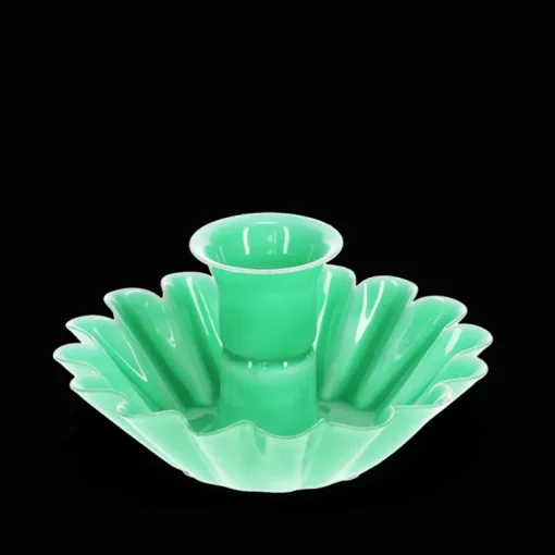 Enamel cupped flower candle holder - Green